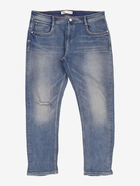 Zara Long Wide Leg Whiskered Wash Jeans